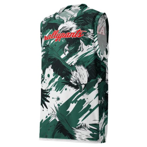 recycled unisex basketball jersey – philadelphia midnight green/white rallyprint