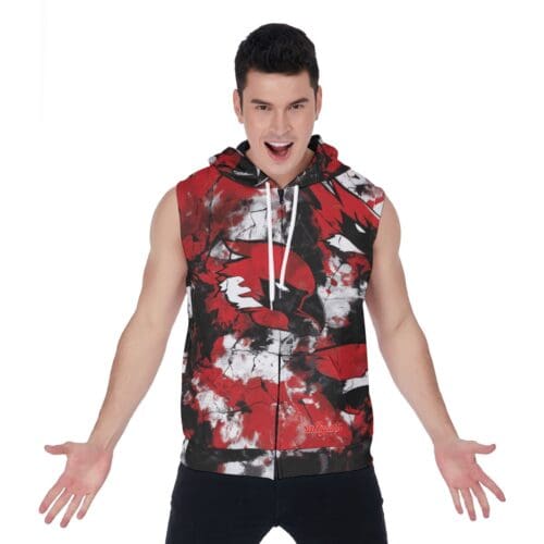 All-Over Print Men's Zipper-Up Sleeveless Hoodie - arizona red/white/black