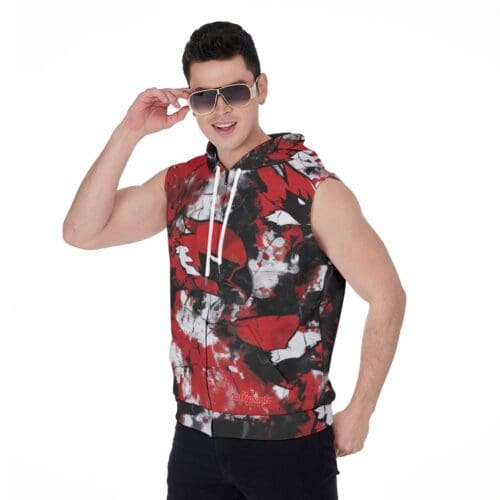 All-Over Print Men's Zipper-Up Sleeveless Hoodie - arizona red/white/black - Image 3