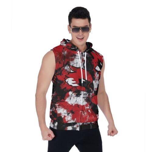 All-Over Print Men's Zipper-Up Sleeveless Hoodie - arizona red/white/black - Image 2