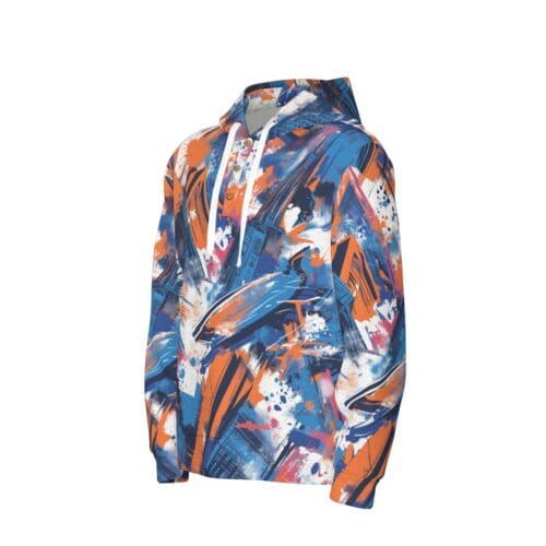 All-Over Print Men's Half  Button Hoodie : new york blue/orange/black/ - Image 3