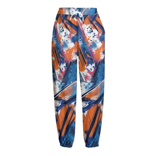 All-Over Print Unisex Knitted Fleece Pants : new york blue/orange/black