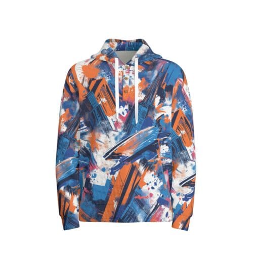 All-Over Print Men's Half  Button Hoodie : new york blue/orange/black/ - Image 2